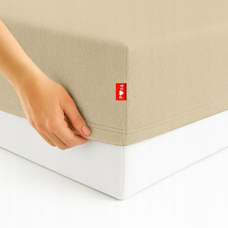 Prześcieradło Frotte z Gumką 200X220 Gruba Bawełna Bok 30 cm kość słoniowa