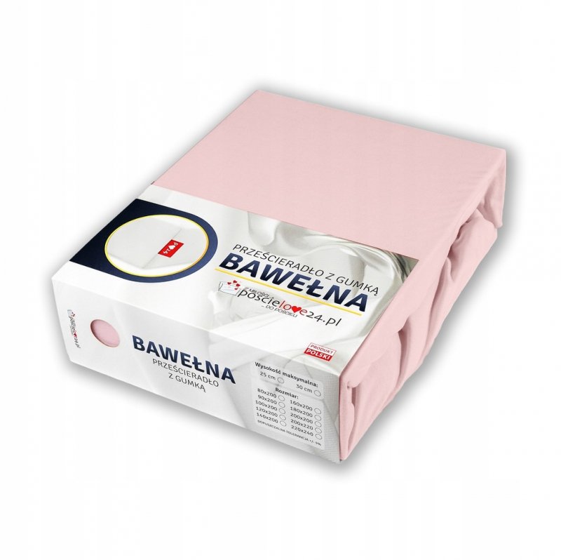 Prześcieradło 160x200 z Gumką GRUBA Bawełna Premium Bok 30 cm Pudrowy róż