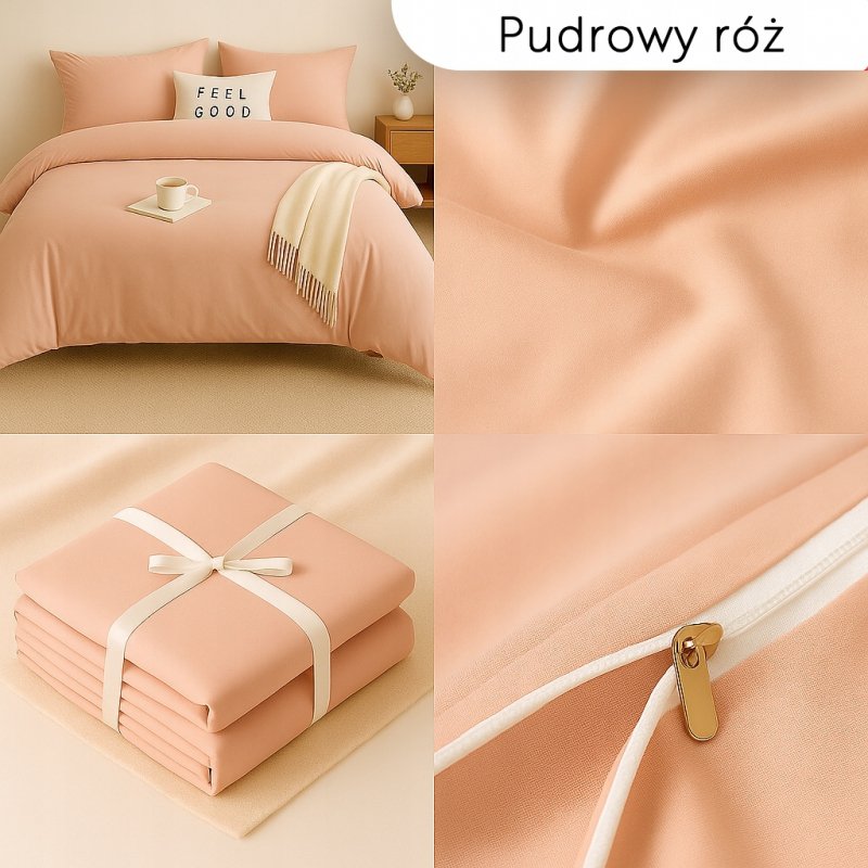 Pościel 160x200 Mikrofibra +2 Poszewki Komplet na Zamek – pudrowy róż