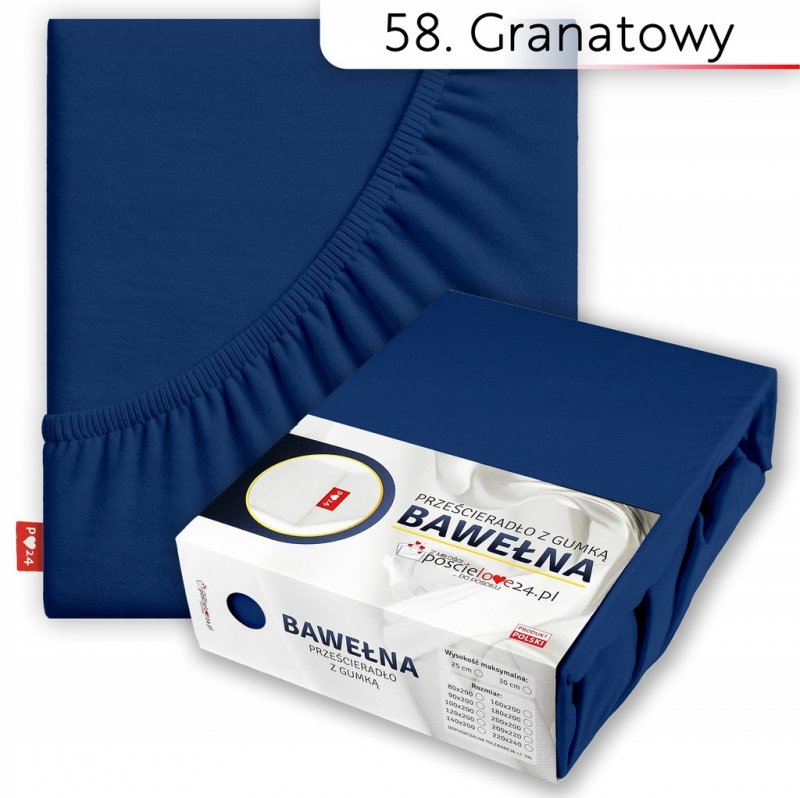 Prześcieradło 120x200 z Gumką GRUBA Bawełna Premium Bok 30 cm Granatowy