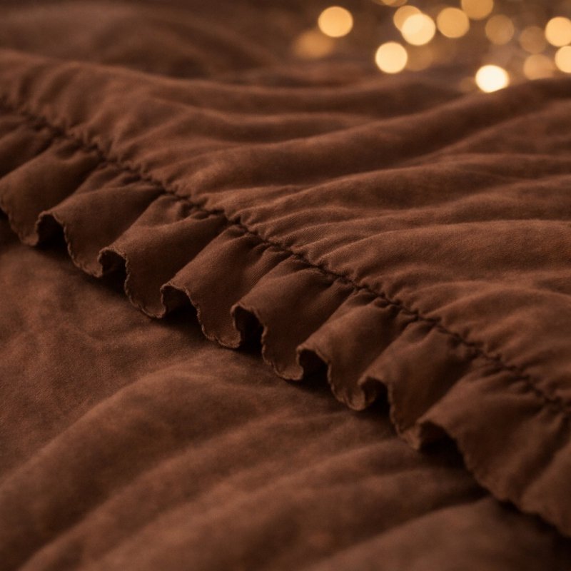 POŚCIEL 160x200 Z FALBANĄ KOMPLET 3 CZĘŚCIOWY MIKROFIBRA KOLOR BRĄZ