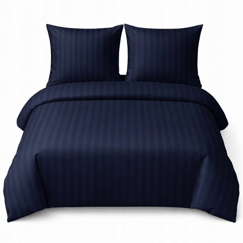 POŚCIEL 200x220 HOTELOWA 100% GRUBA BAWEŁNA SATYNOWA ADAMASZEK GRANATOWY