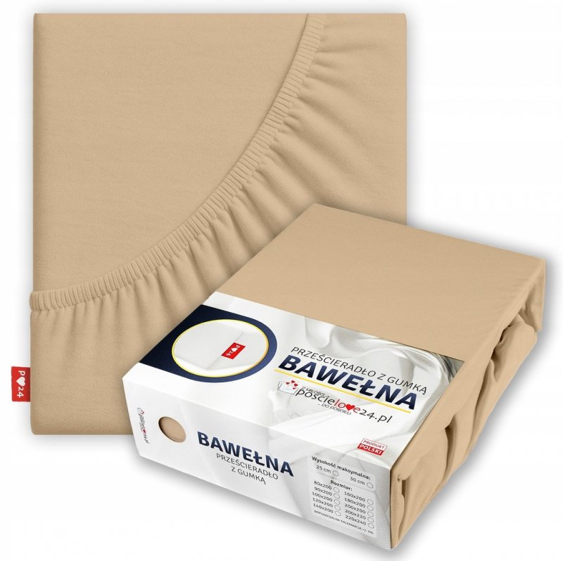 Prześcieradło 140x200 z Gumką GRUBA Bawełna Premium Bok 30 cm Beżowy