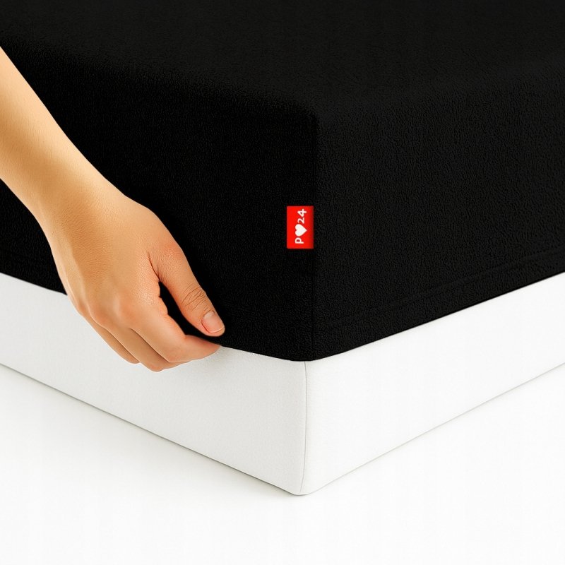 Prześcieradło Frotte z Gumką 140X200 Gruba Bawełna 200g Bok 30 cm czarny