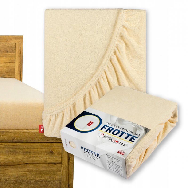 Prześcieradło Frotte z Gumką 90x200 Gruba Bawełna Bok 30 cm kość słoniowa