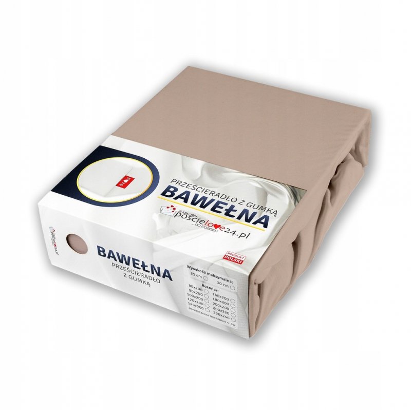 Prześcieradło 100x200 z Gumką GRUBA Bawełna Premium Bok 30 cm Cafe