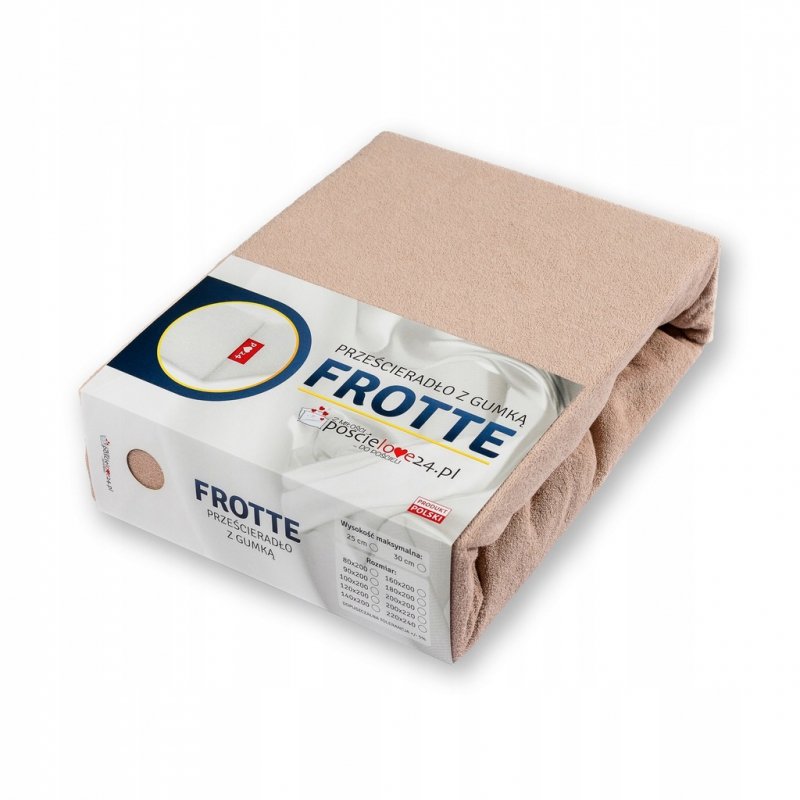 Prześcieradło Frotte z Gumką 160X200 Gruba Bawełna 200g Bok 30 cm cafe