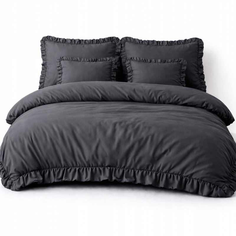 POŚCIEL 160x200 Z FALBANĄ KOMPLET 3 CZĘŚCIOWY MIKROFIBRA KOLOR GRAFIT