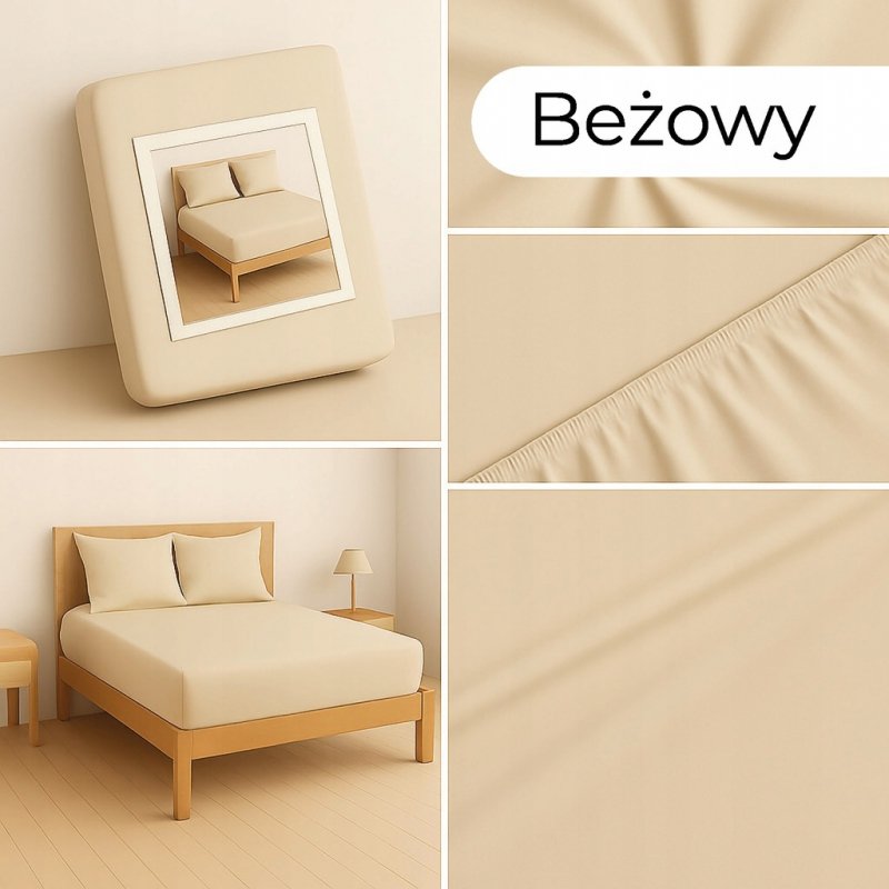 PRZEŚCIERADŁO Z GUMKĄ 160x200 BEŻOWY MATERAC ZAKŁADKA DO 25 CM