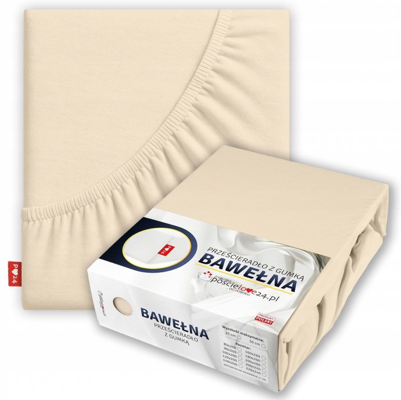 Prześcieradło 100x200 z Gumką GRUBA Bawełna Premium Bok 30 cm Kość słoniowa
