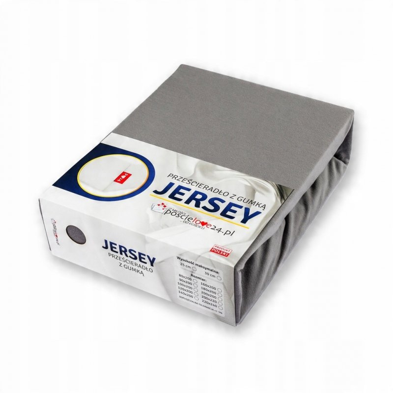 Prześcieradło Jersey z Gumką 140x200 Gruba Polska Bawełna Bok 30 cm stalowy