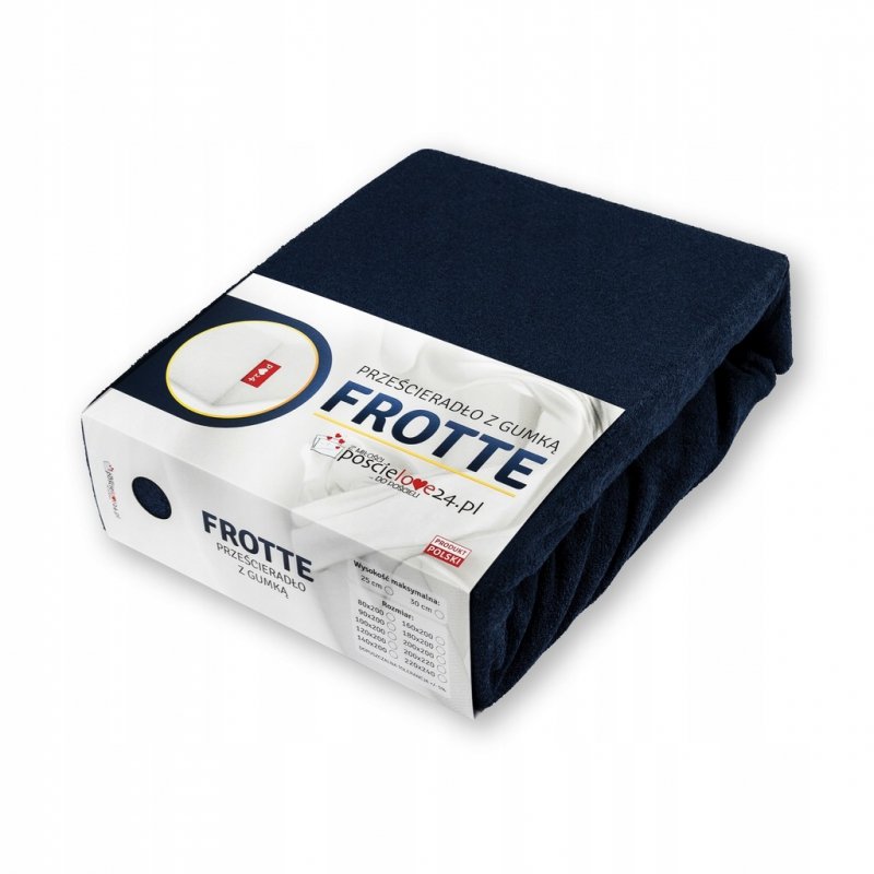 Prześcieradło Frotte z Gumką 80x200 Gruba Bawełna 200g Bok 30 cm granatowy