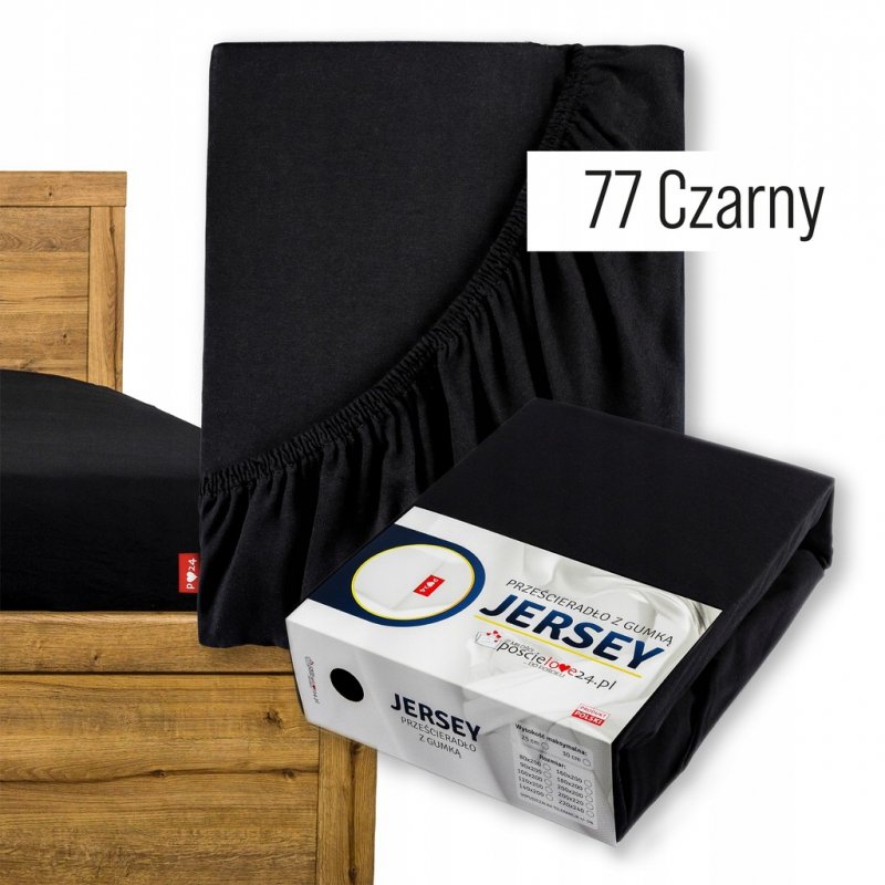 Prześcieradło Jersey z Gumką 160x200 Gruba Bawełna Czesana Bok 30 cm czarny