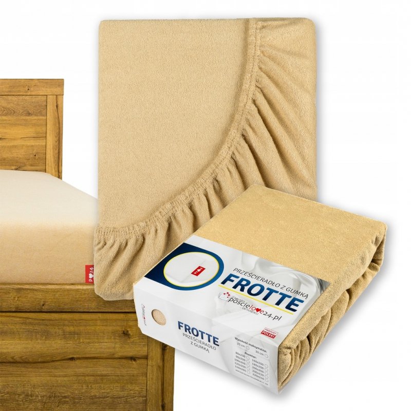 Prześcieradło Frotte z Gumką 200X200 Gruba Bawełna 200g Bok 30 cm beżowy