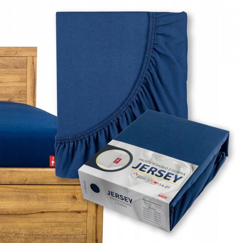 Prześcieradło Jersey z Gumką 200x200 Gruba Bawełna Bok 30 cm granatowy