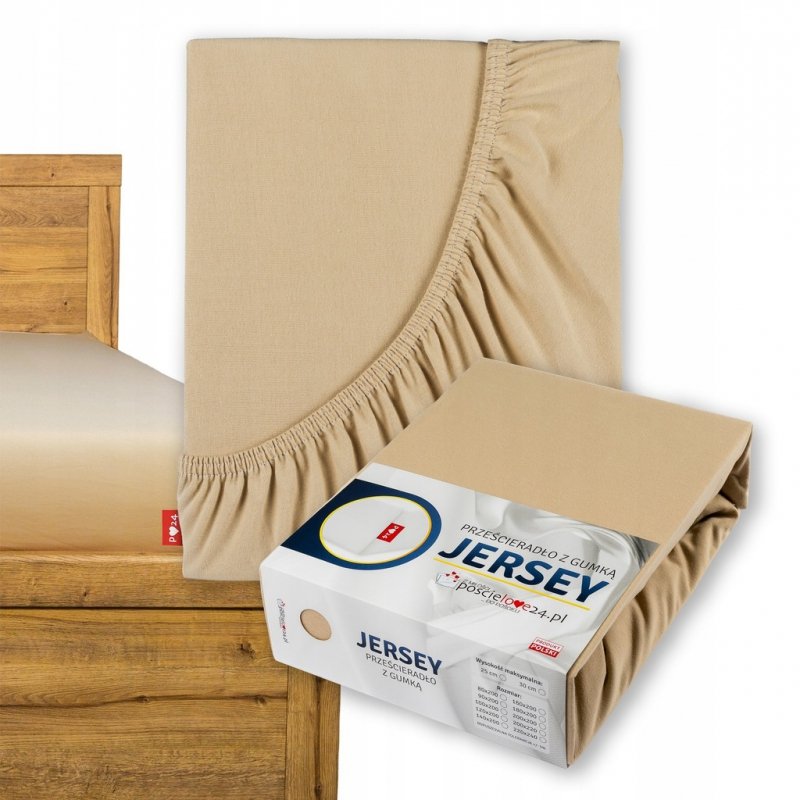 Prześcieradło Jersey z Gumką 90x200 Gruba Czesana Bawełna Bok 30 cm beżowy