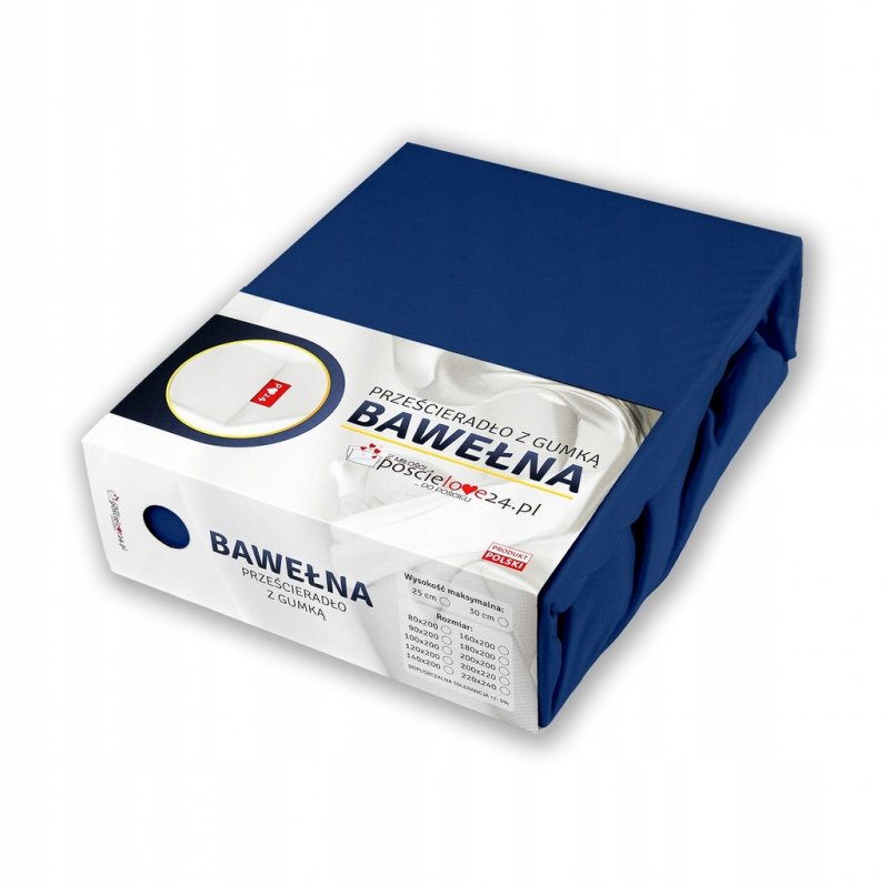Prześcieradło 140x200 z Gumką GRUBA Bawełna Premium Bok 30 cm Granatowy