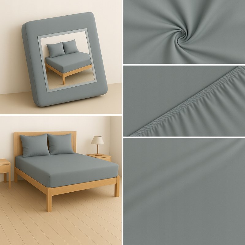 PRZEŚCIERADŁO Z GUMKĄ 180x200 SZARY MATERAC ZAKŁADKA DO 25 CM