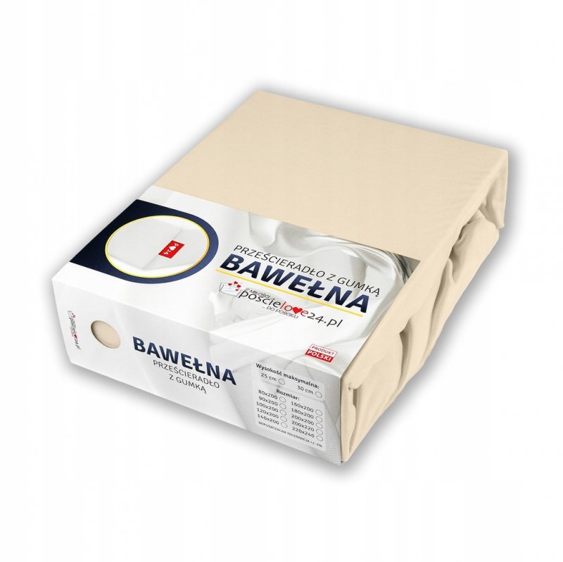Prześcieradło 140x200 z Gumką GRUBA Bawełna Premium Bok 30 cm Kość słoniowa