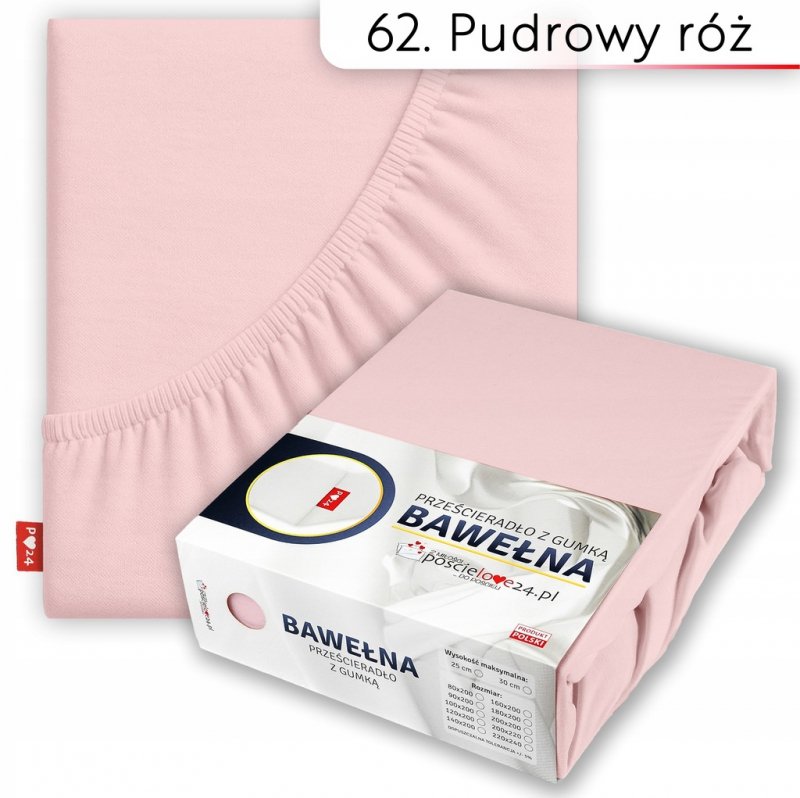 Prześcieradło 140x200 z Gumką GRUBA Bawełna Premium Bok 30 cm Pudrowy róż