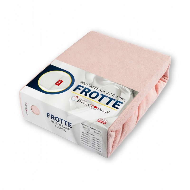 Prześcieradło Frotte z Gumką 90x200 Gruba Bawełna 200g Bok 30 pudrowy róż