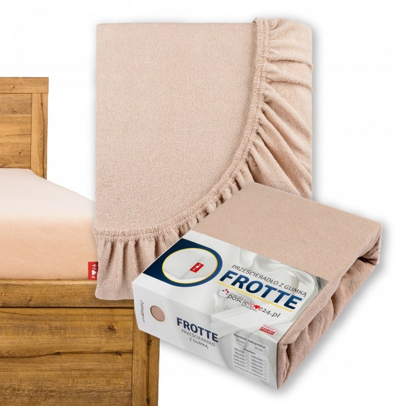 Prześcieradło Frotte z Gumką 200X220 Gruba Bawełna 200g Bok 30 cm cafe