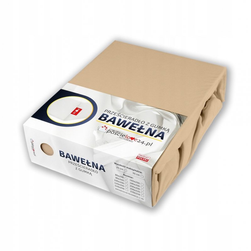 Prześcieradło 120x200 z Gumką GRUBA Bawełna Premium Bok 30 cm Beżowy
