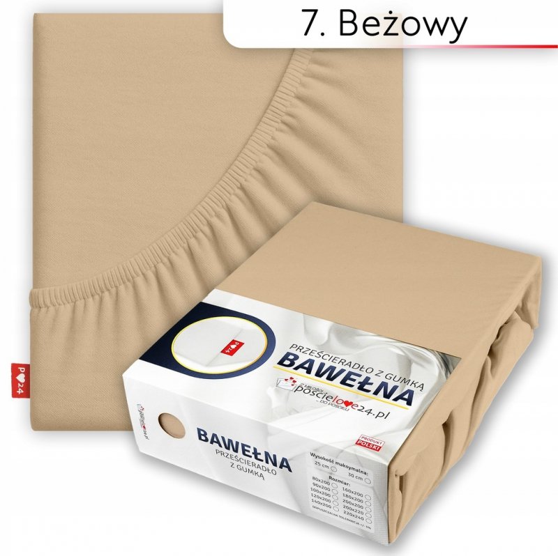Prześcieradło 90x200 z Gumką GRUBA Bawełna Premium Bok 30 cm Beżowy