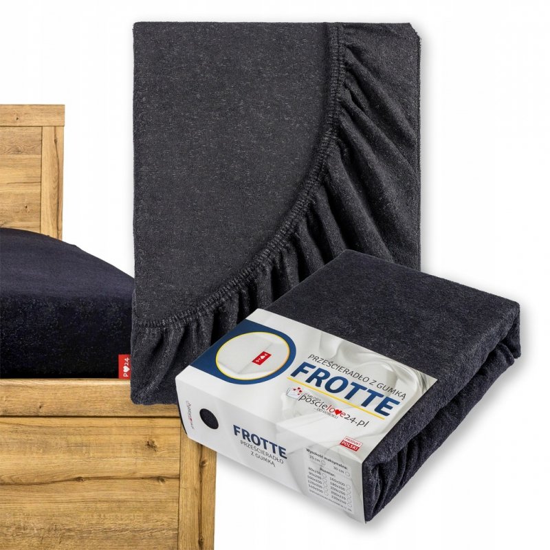 Prześcieradło Frotte z Gumką 160X200 Gruba Bawełna 200g Bok 30 cm czarny