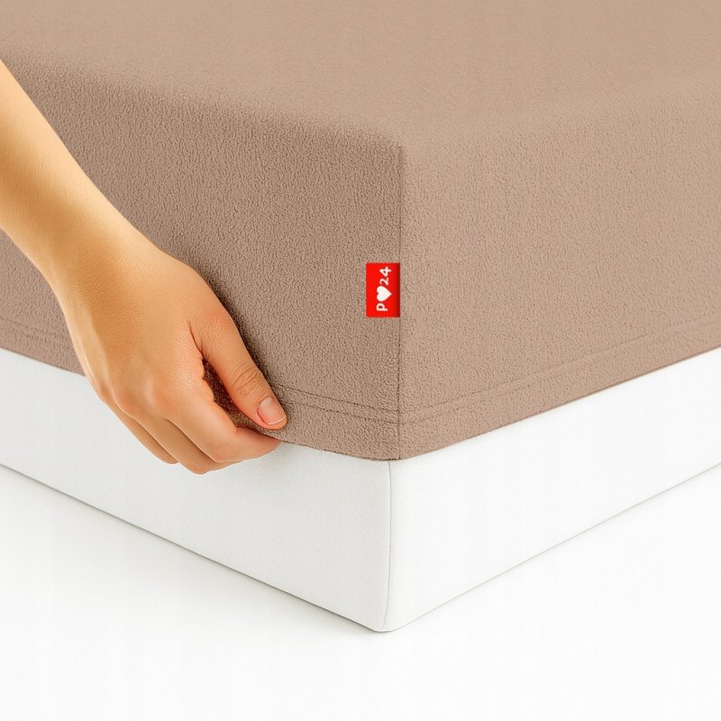 Prześcieradło Frotte z Gumką 120X200 Gruba Bawełna 200g Bok 30 cm cafe