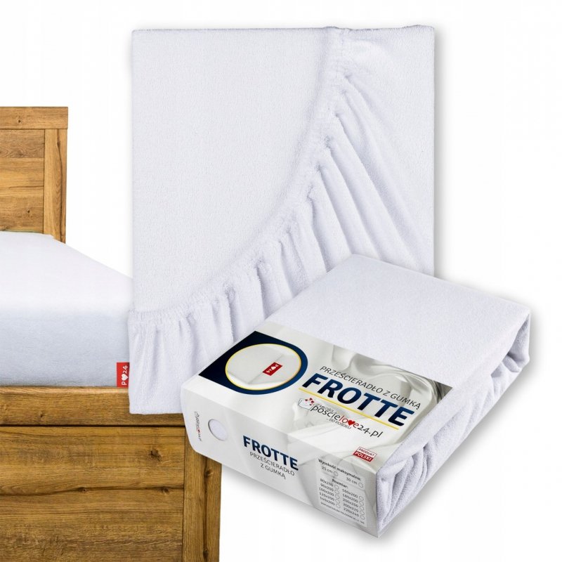 Prześcieradło Frotte z Gumką 220X240 Gruba Bawełna 200g Bok 30 cm biały