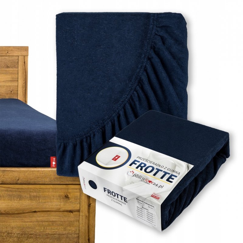 Prześcieradło Frotte z Gumką 140X200 Gruba Bawełna 200g Bok 30 cm granatowy