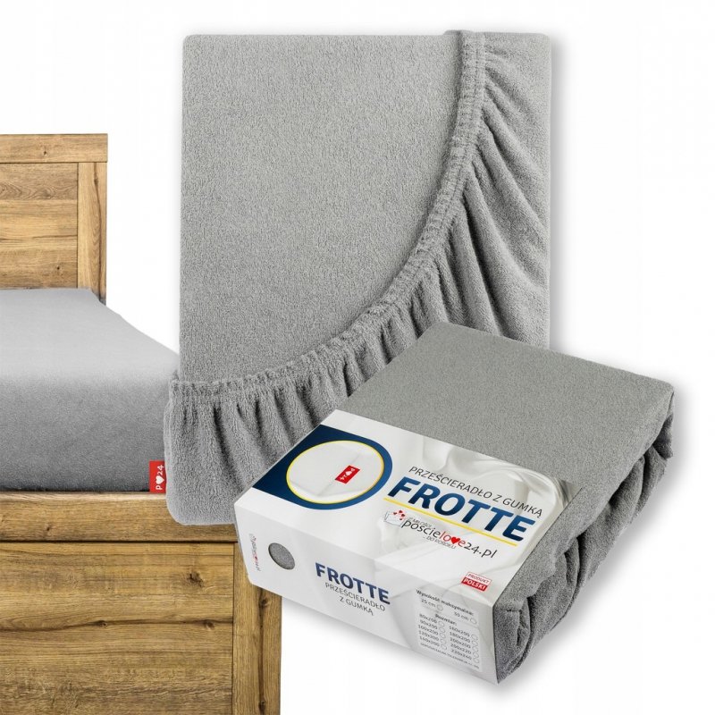 Prześcieradło Frotte z Gumką 120X200 Gruba Bawełna 200g Bok 30 cm stalowy