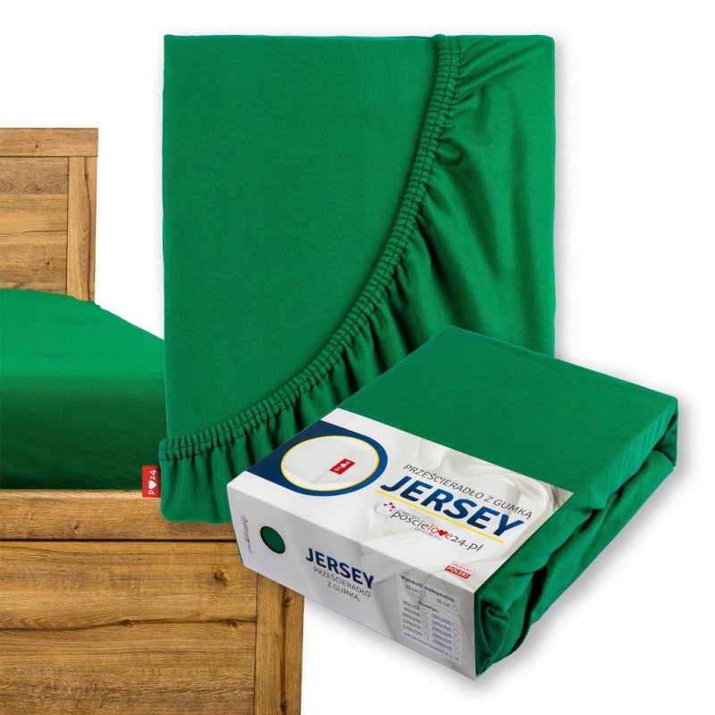 Prześcieradło Jersey z Gumką 220x240 Gruba Bawełna Bok 30 cm butelkowa zieleń