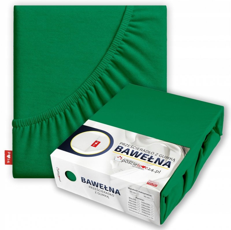 Prześcieradło 160x200 z Gumką GRUBA Bawełna Premium Bok 30 Butelkowa zieleń