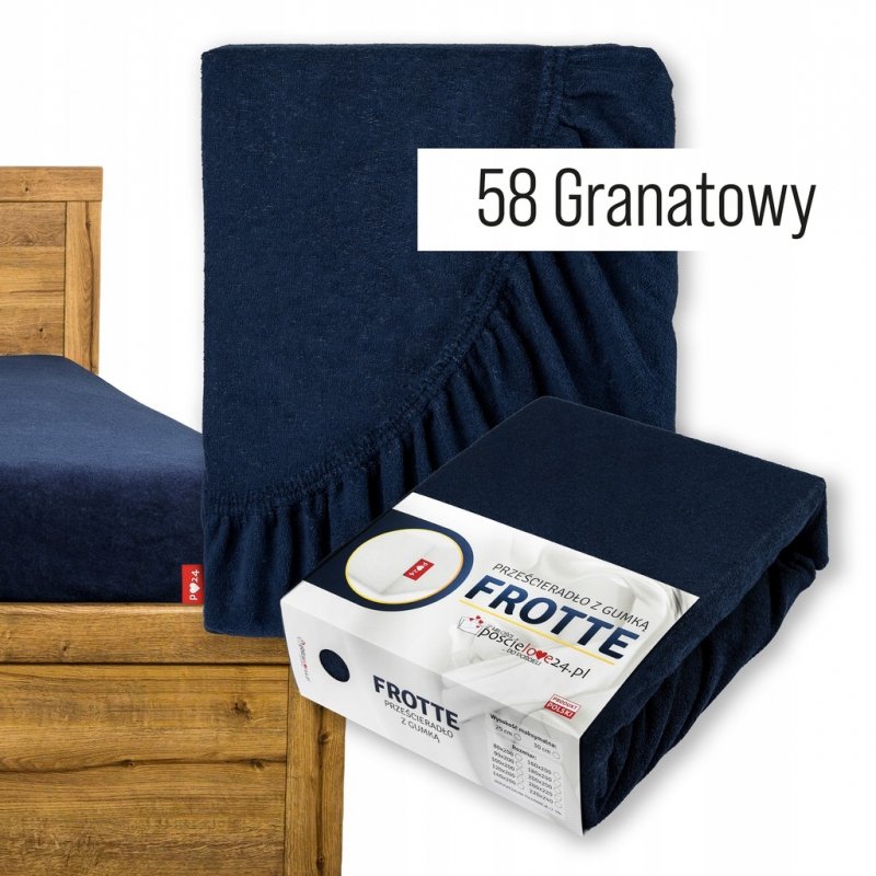 Prześcieradło Frotte z Gumką 100x200 Gruba Bawełna 200g Bok 30 cm granatowy