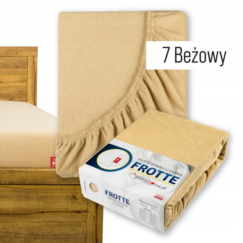 Prześcieradło Frotte z Gumką 160x200 Gruba Bawełna 200g Bok 30 cm beżowy