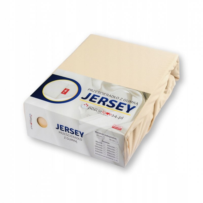 Prześcieradło Jersey z Gumką 140x200 Gruba Bawełna Bok 30 cm kość słoniowa