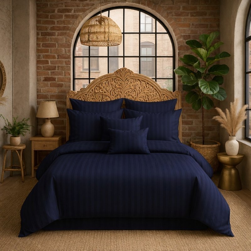 POŚCIEL 160x200 HOTELOWA 100% GRUBA BAWEŁNA SATYNOWA ADAMASZEK GRANATOWY