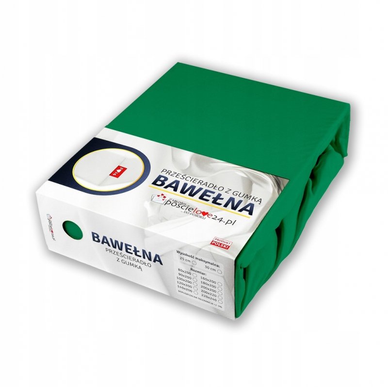 Prześcieradło 80x200 z Gumką GRUBA Bawełna Premium Bok 30 Butelkowa zieleń
