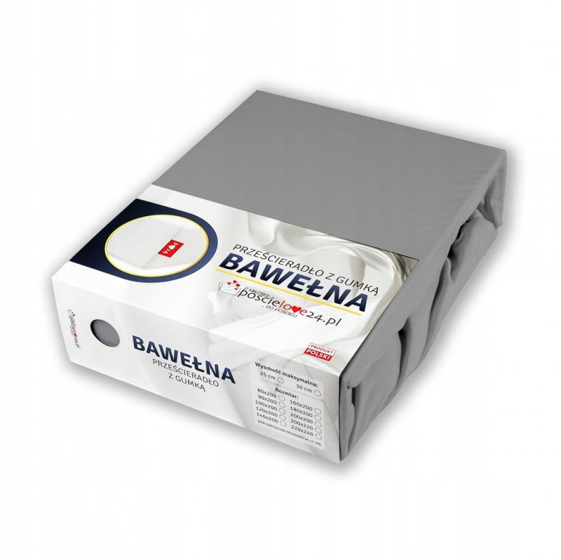 Prześcieradło 120x200 z Gumką GRUBA Bawełna Premium Bok 30 cm Stalowy