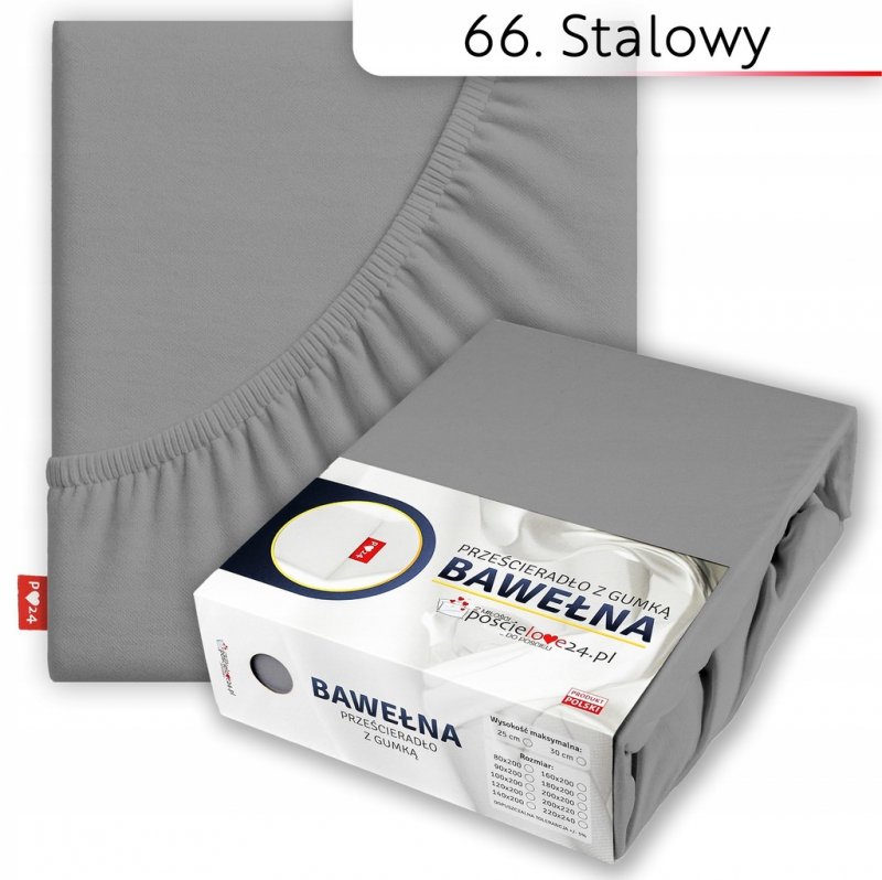 Prześcieradło 160x200 z Gumką GRUBA Bawełna Premium Bok 30 cm Stalowy