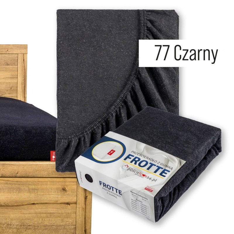 Prześcieradło Frotte z Gumką 100x200 Gruba Bawełna 200g Bok 30 cm czarny