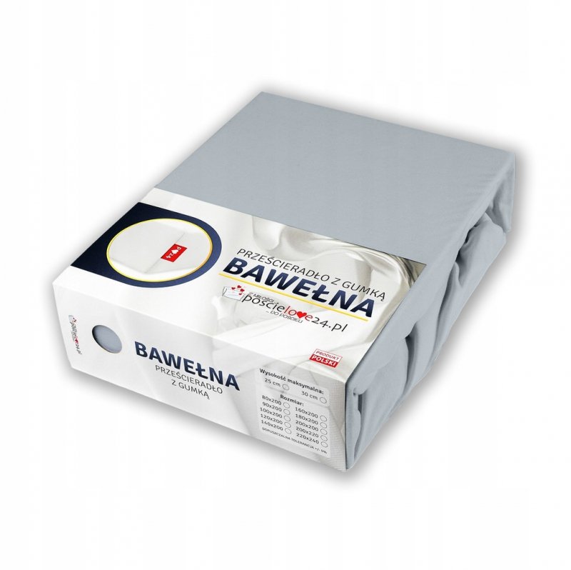 Prześcieradło 220x240 z Gumką GRUBA Bawełna Premium Bok 30 cm Popielaty