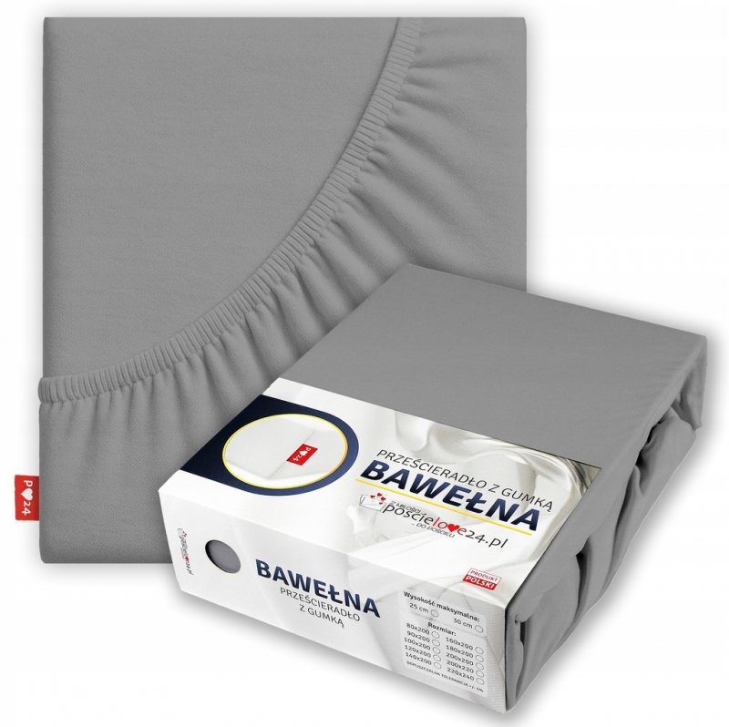 Prześcieradło 120x200 z Gumką GRUBA Bawełna Premium Bok 30 cm Stalowy