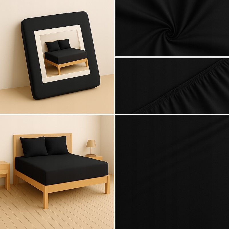 PRZEŚCIERADŁO Z GUMKĄ 90x200 CZARNY MATERAC ZAKŁADKA DO 25 CM