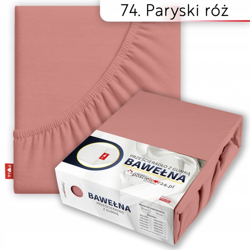 Prześcieradło 120x200 z Gumką GRUBA Bawełna Premium Bok 30 cm Paryski róż
