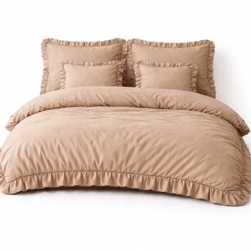 POŚCIEL 160x200 Z FALBANĄ KOMPLET 3 CZĘŚCIOWY MIKROFIBRA KOLOR BEŻ CIEMNY