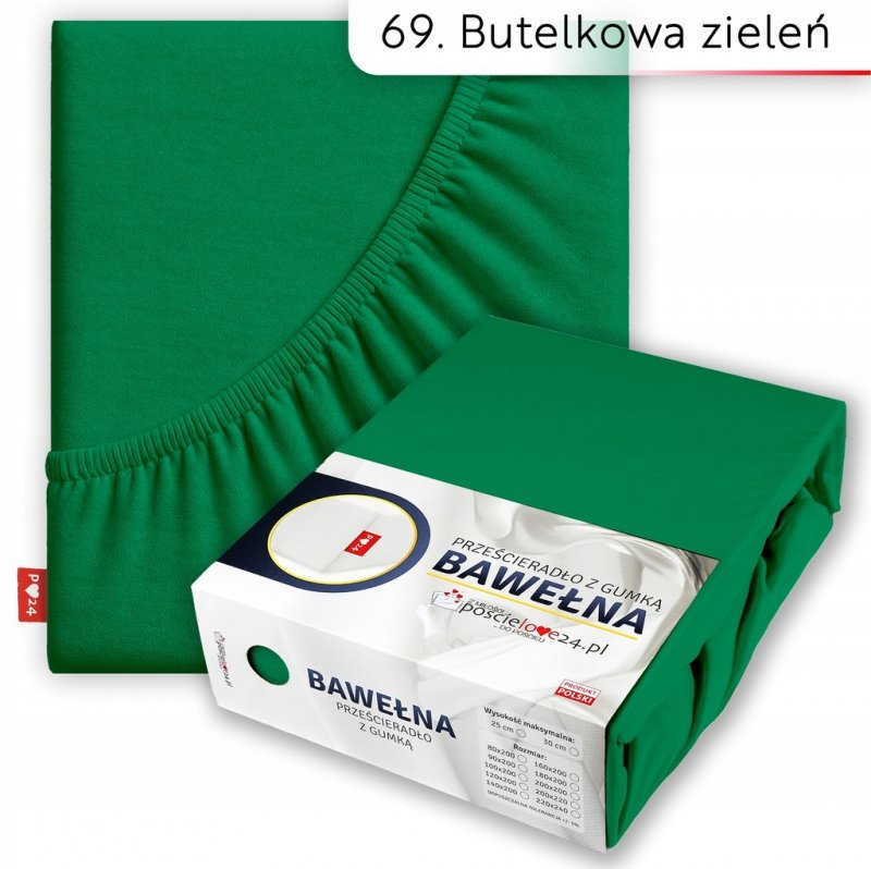 Prześcieradło 200x200 z Gumką GRUBA Bawełna Premium Bok 30 Butelkowa zieleń