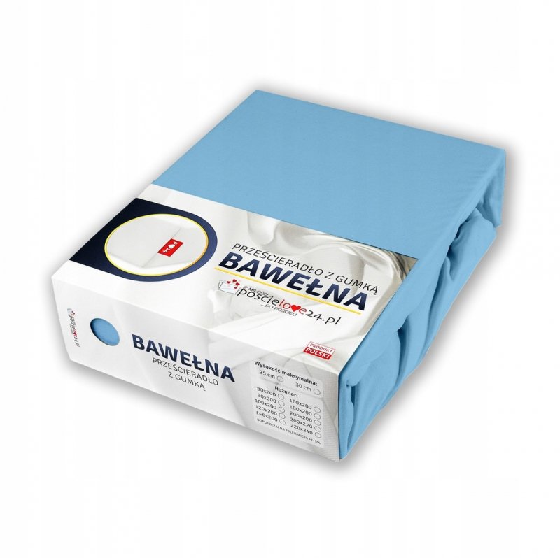 Prześcieradło 90x200 z Gumką GRUBA Bawełna Premium Bok 30 cm Błękitny